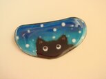 七宝ブローチ　黒猫と雪の画像