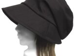 綿麻ストレッチツイル/つば広女優帽子(ゆったり)◆黒の画像
