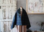 ウールポンチョ ブラックウォッチ 新柄 黒牛革ベルト アルパカ混の画像