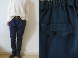 Мsize ブルーインディゴストレッチデニム　すらりパンツ