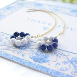 14kgf バイカラー ラピスラズリ & ホワイトアゲード サークル チェーンピアス 天然石