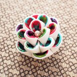 つまみ細工☆アンティーク2wayクリップ牡丹☆柄水色系☆