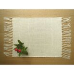 ５）手織り　白い麻のテーブルセンター