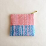 絹手染ミニポーチ（9.5cm×11cm 継・サーモンピンク水色）の画像
