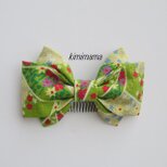 髪飾り　縮緬リボン<中>(うぐいす色&花☆)袴・着物・成人式・卒業式・七五三