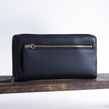 コインが取り出しやすいラウンドファスナー　長財布　姫路ヌメ　ブラック　aw-18hnの画像