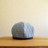 ［セール］6枚はぎのベレー帽　ケーブル模様、ブルー