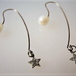 SVピアス　SV・ロングワイアー・星・キャッチ淡水パール