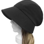 つば広ハンチングクロッシェ◆鹿の子織コットンニット／ブラック　◇ゆったりサイズ・紫外線対策・小顔効果・オールシーズン着用◇