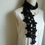 リネン　麻　お花のストール（黒）