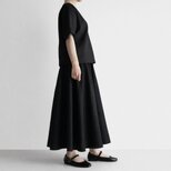 丈が選べる ギャザーフレア ロングスカート｜リネン100%_Black