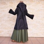 フリース素材＊ロングとんがり帽子＊フラワーモチーフ刺繍＊フレア袖コート＊dandelion＊ブラック＊Aの画像