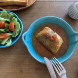 持ち手付きの丸深皿　ターコイズブルー