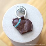 ふっくらした子猫のキーリング ブラウン×サックス