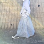 ふんわりダブルガーゼのロングスカート＊ヒッコリーデニム風ストライプ＊マキシ丈＊コットン100％