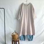 リネン長袖ロングワンピース／スモーキーピンク