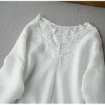 春、夏、秋リネン100%レース刺繍お洒落シンプルな大人可愛いワンピース♪【ホワイト】