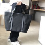 2way長さ調節 2枚貼り牛革ハンドルと6号帆布のトートバッグ【ブラック】の画像