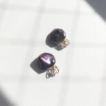 【K14GF】ブラックケシパールとハーキマーダイヤモンドの ピアス