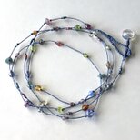 ふきよせ ネックレス［紫陽花色］【受注制作】／ワックスコード, ガラスビーズ, 天然石