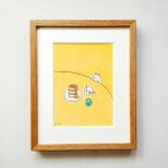 「ホットケーキ」原画 イラスト　※木製額縁入り（インチサイズ）インテリアアート
