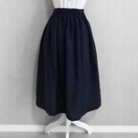 暖か起毛リネン・ネイビー◇リネン100％ ギャザースカート