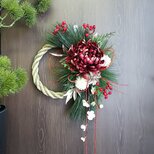 お正月 しめ縄リース ns627 大輪マム（ワインカラー） アーティフィシャルフラワー