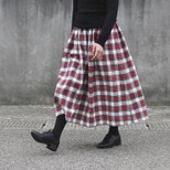 上品で大人な色合い タータンチェック ギャザースカート（ドレススチュワート）ポケット レッド チェック 赤 起毛