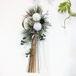 迎春水引飾り（黒金）98 白ピンポンマム Ｍサイズ アーティフィシャルフラワー