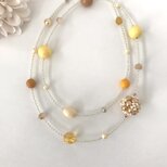 パールボールの大ぶりロングネックレス 黄色 イエロー