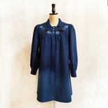 藍染チュニックワンピ❁ほっこりするレトロニュアンス～暖か起毛コットン素材の前開きデザイン