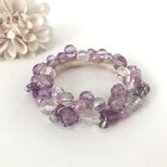 ラベンダー 色 の クロッシェ シュシュ ライトパープル 藤色 かぎ針編み ビジュー ビーズ ヘアゴム 紫陽花