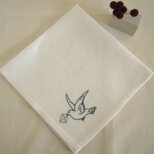 小鳥のリネンハンカチ(White+Blue)