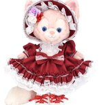 リーナベル 服 着せ替え コスチューム ボンネット付フリルドレス ボルドー 本体無 Sサイズ用 送料無料の画像