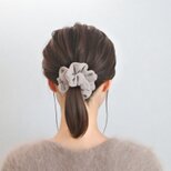 秋冬...リネンのシュシュ...ピンクグレー...ゴム穴付き