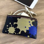 【ポロック】畳縁　ぺたんこ　ミニポーチ　小銭入れ　カードケース　スプラッシュ　ペンキ　ペインティ　インク　青　ゴールド