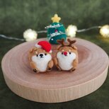 【受注製作】まゆ柴犬の赤ちゃんサンタ・トナカイセット　他各種　羊毛フェルト