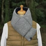 暖をつつむ 純カシミヤコンパクトマフラー　配色：ミディアム杢グレー×ネイビー