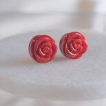 赤珊瑚ピアス・イヤリング African coral earring　バラ　薔薇　ローズの画像