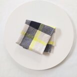 日用品店（布）リネン混クロス ／  レモン×ネイビー  ／53cm×53cm ループ付きの画像