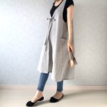 夏仕様❗️柔らか手もみコットンリネン・そのままお出かけOK！ワンピース仕立ての2wayエプロンの画像
