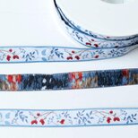 ドイツ Acufactum 刺繍ジャカードリボン50cm 植物と赤い実 アクファクトゥム  R-0622