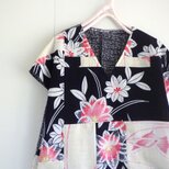 【値下、夏を先取りクリアランス】爽やか浴衣のブラウス　Ⅴネック　パッチワークの画像