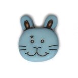 フランス製 ボタン うさぎスマイル ブルー2個 AH 兎 動物 アニマル　B-0480