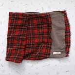 ウールガーゼ コンパクトマフラー　赤チェック×グレー