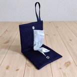 持ち手付き　携帯ティッシュケース　ボックスティッシュから詰替え　無地　ペーパータオルケース　ネイビー　565