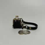 姫路レザー親子miniminiコインケース◆黒　革財布　キーホルダー　小物入れ