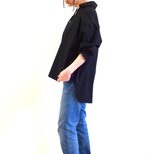 綿100％ ふっくらギャザー スキッパーシャツ コットン タイプライター/black 黒 ブラックの画像
