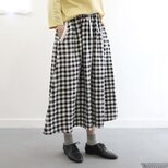 リネン100% チェックギャザースカート (black gingham)の画像