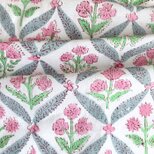 インド ブロックプリント生地 [45cm単位] クラシカルフラワーピンク IF0013 ファブリック 花